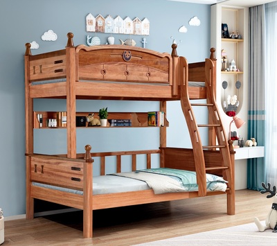 金丝檀木青少年儿童床X05#子母床（熊猫）